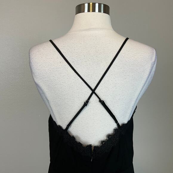 AQUA Backless Lace Trim Long A-Line Evening Gown Black Size 6 Medium Dress - Picture 7 of 11